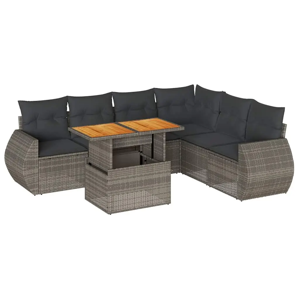 7 Piece Garden Sofa Set Grey Poly Rattan Outdoor Patio Furniture with Storage