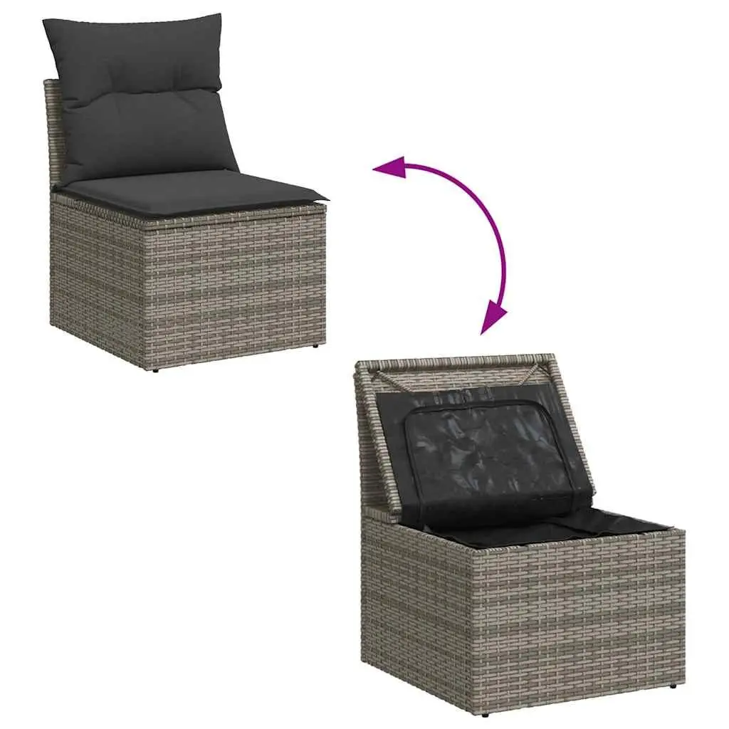 7 Piece Garden Sofa Set Grey Poly Rattan Outdoor Patio Furniture with Storage