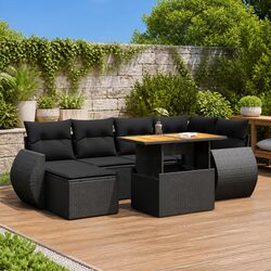 7 Piece Garden Sofa Set Outdoor Patio Furniture Black Poly Rattan with Cushions