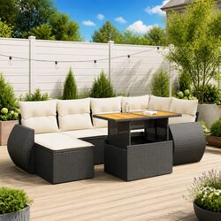 Garden Sofa Set 7 Piece Outdoor Furniture Patio Lounge Black Poly Rattan Modular