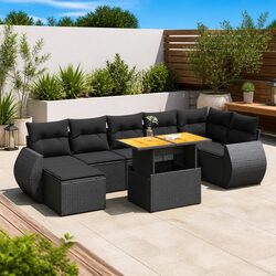 Garden Sofa Set 8 Piece Outdoor Furniture Black Poly Rattan Patio Sectional
