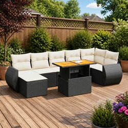 Garden Sofa Set 8 Piece Outdoor Furniture Black Poly Rattan Patio Sectional