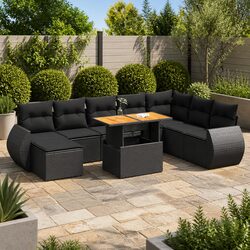 Outdoor Sofa Set 9 Piece Garden Furniture Black Poly Rattan Modular Patio