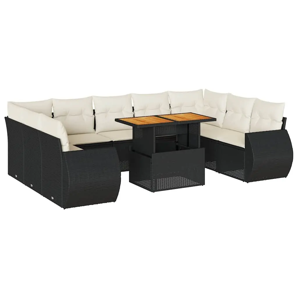 Garden Sofa Set 10 Piece Modular Outdoor Furniture PE Rattan Black with Cushions