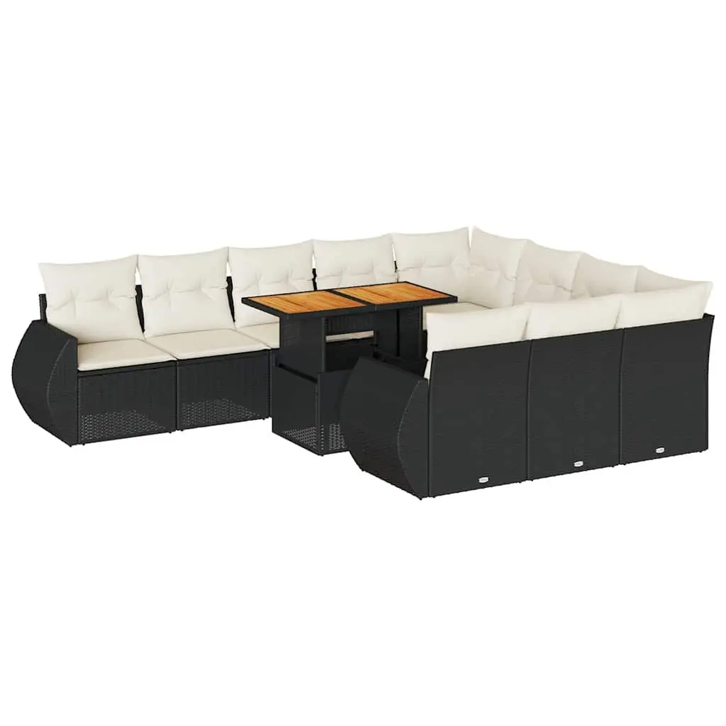 11 Piece Outdoor Garden Sofa Set Black Poly Rattan Patio Furniture with Storage