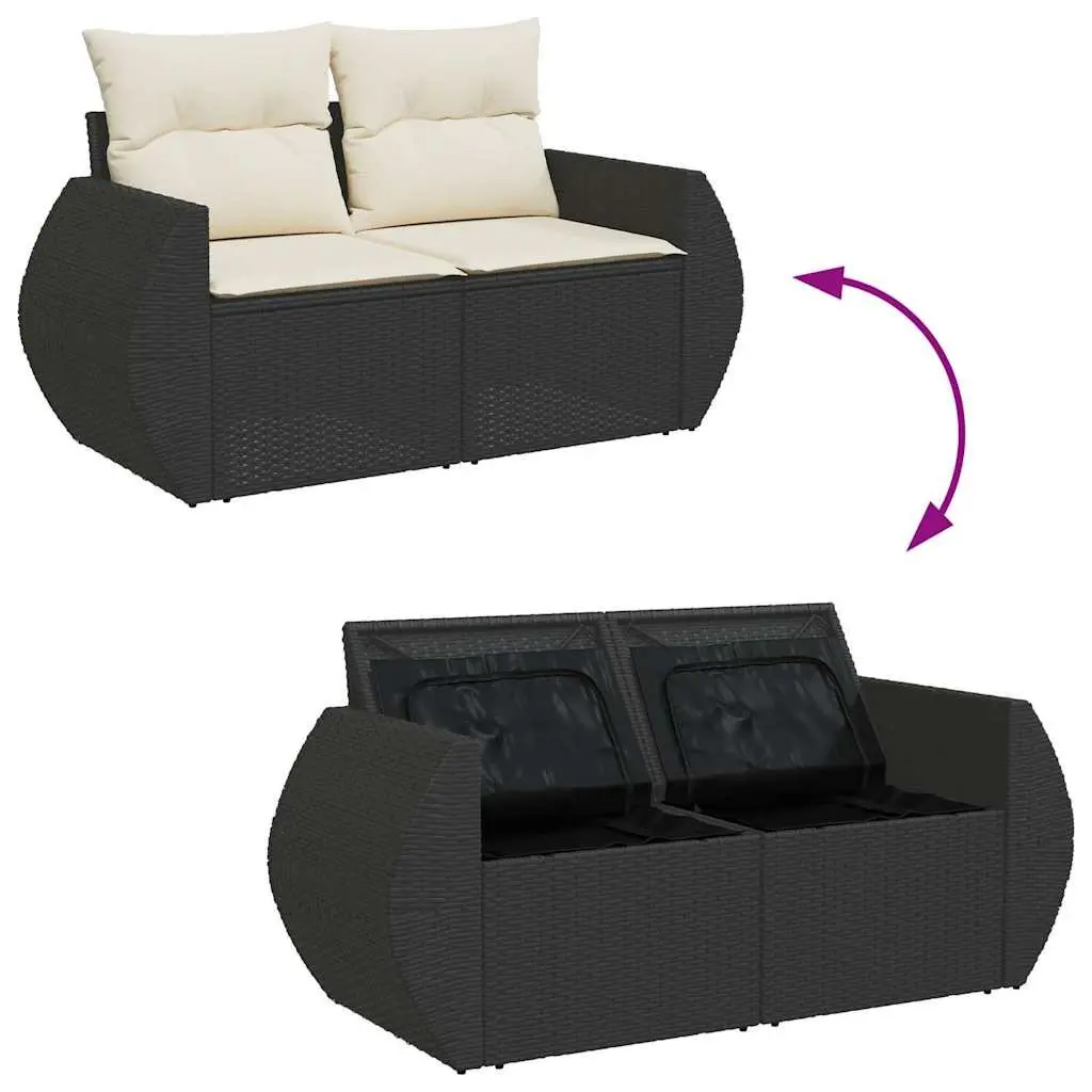 11 Piece Outdoor Garden Sofa Set Black Poly Rattan Patio Furniture with Storage