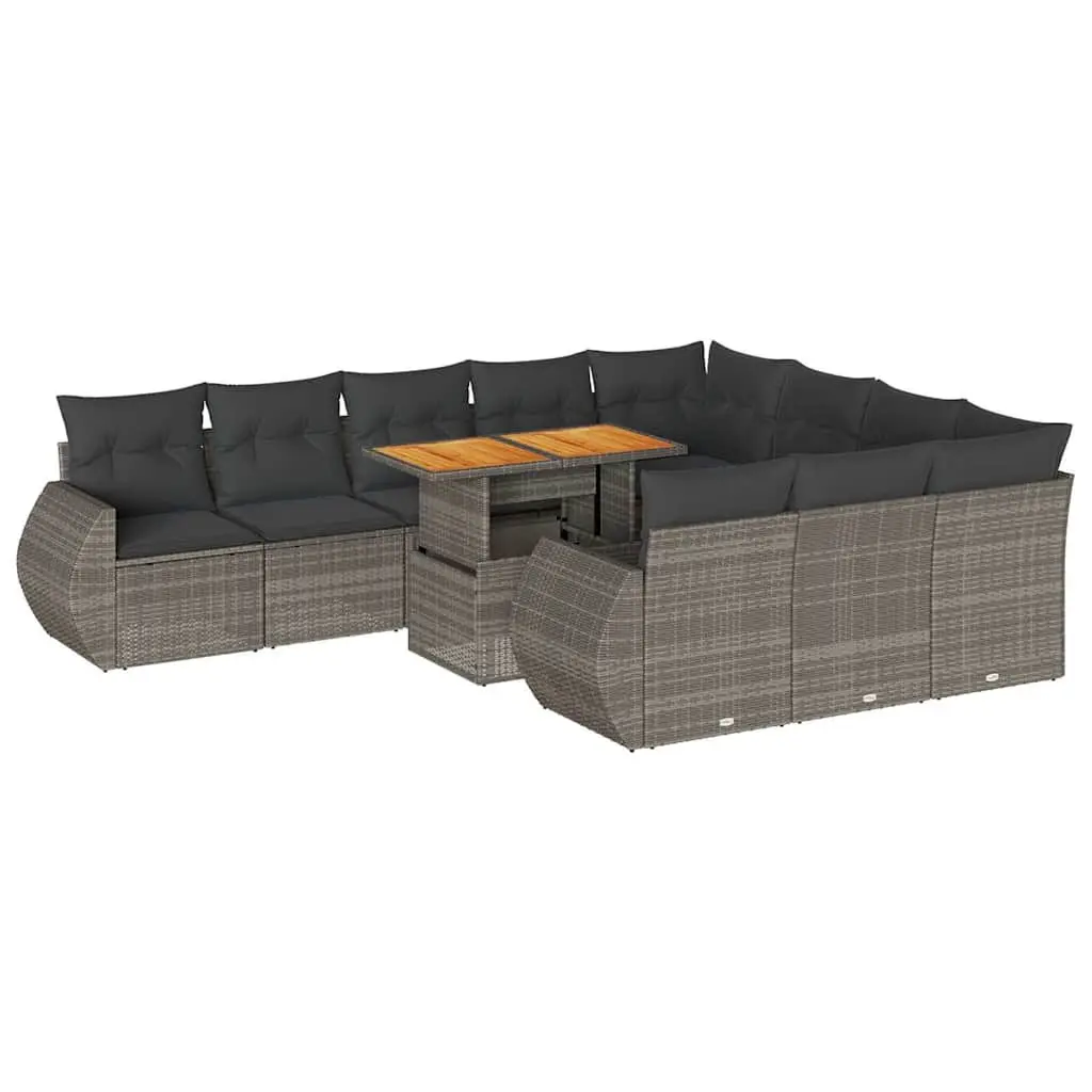 11 Piece Grey Garden Sofa Set Poly Rattan Outdoor Furniture Patio Sectional