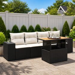 Outdoor Garden Sofa Set 5 Piece Black Poly Rattan Furniture Patio Lounge Seating