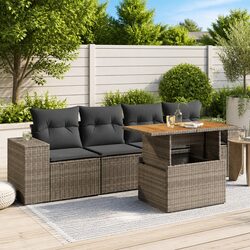 Garden Sofa Set 5 Piece Outdoor Furniture Grey Poly Rattan Patio Lounge Suite