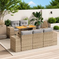 Outdoor Garden Sofa Set 6 Piece Beige Poly Rattan Patio Furniture Modular Lounge