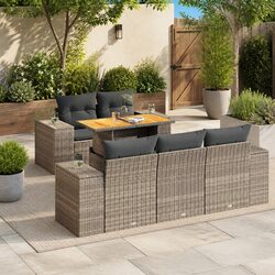 6 Piece Garden Sofa Set Grey Outdoor Furniture Patio Seating Poly Rattan with