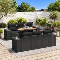 Outdoor Garden Sofa Set 7 Piece Black Poly Rattan Furniture Patio Lounge Seating