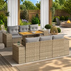 Garden Sofa Set 7 Piece Outdoor Furniture Patio Beige Poly Rattan with Cushions