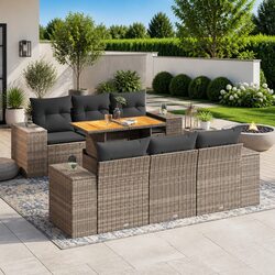 7 Piece Garden Sofa Set Outdoor Furniture Patio Lounge Grey Poly Rattan Cushions