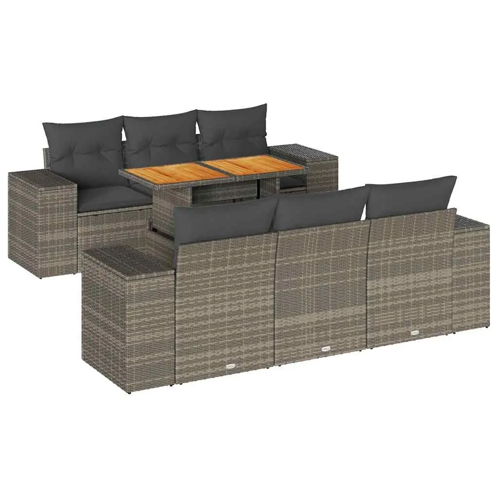 7 Piece Garden Sofa Set Outdoor Furniture Patio Lounge Grey Poly Rattan Cushions