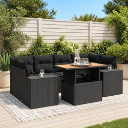 Garden Sofa Set 7 Piece Outdoor Furniture Patio Seating Black Poly Rattan