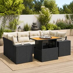 7 Piece Garden Sofa Set Outdoor Patio Furniture Black Poly Rattan with Cushions