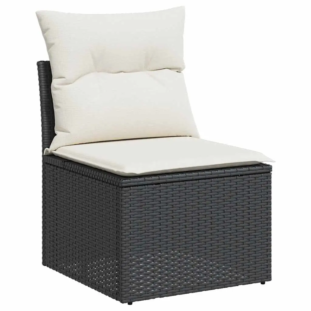 7 Piece Garden Sofa Set Outdoor Patio Furniture Black Poly Rattan with Cushions