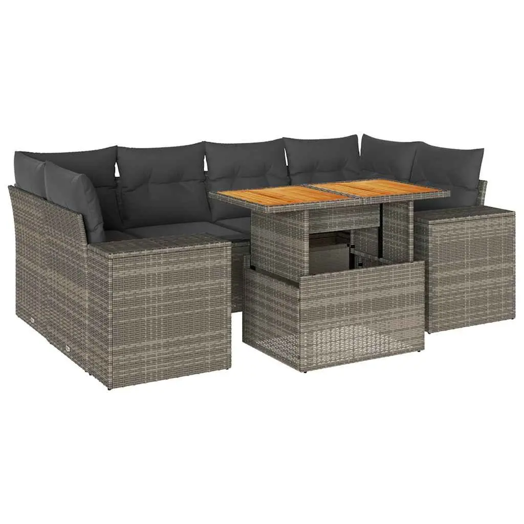 Garden Sofa Set 7 Piece Modular Grey PE Rattan Outdoor Furniture Patio Seating