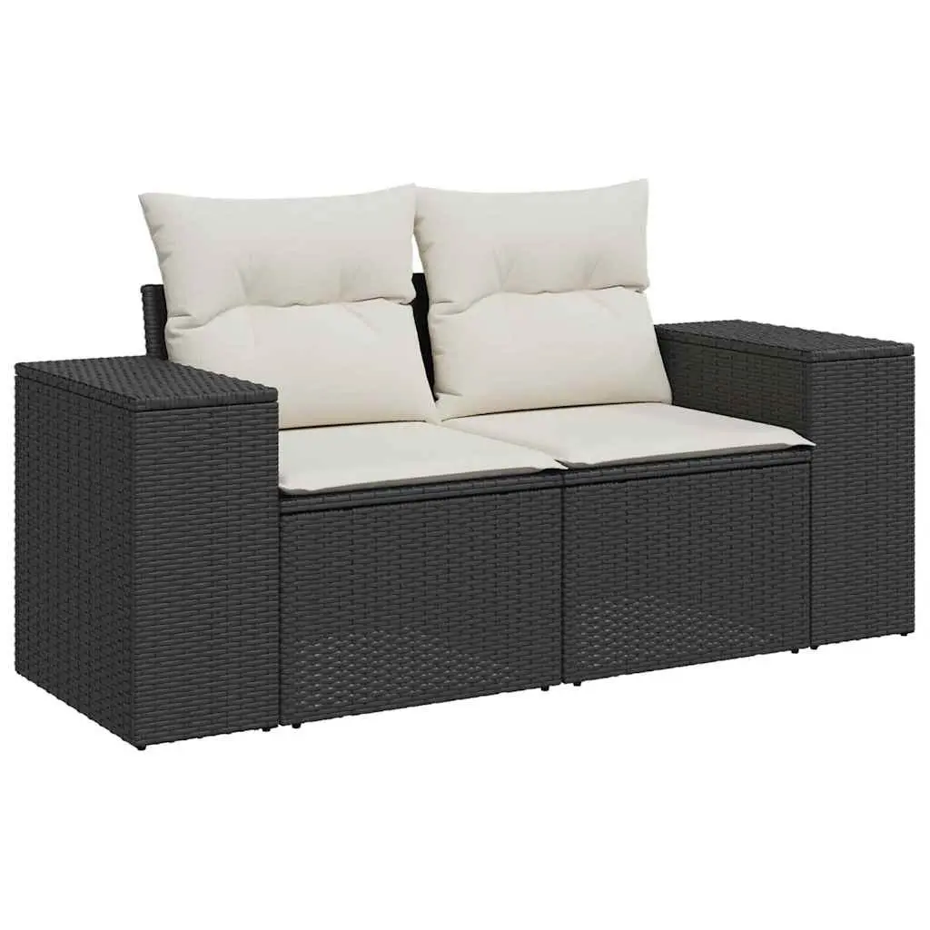 Garden Sofa Set 8 Piece Outdoor Furniture Black Poly Rattan Modular Patio