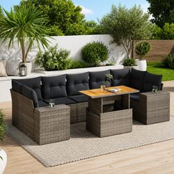 Garden Sofa Set 8 Piece Outdoor Patio Furniture Grey Poly Rattan Modular Lounge