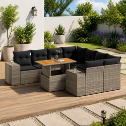 Garden Sofa Set 9 Piece Outdoor Furniture Grey Poly Rattan Modular Patio