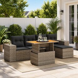 Garden Sofa Set 6 Piece Outdoor Furniture Patio Grey Poly Rattan Modular with