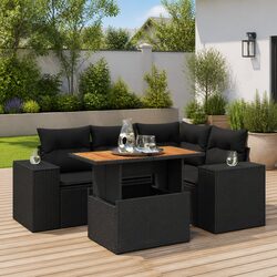 Garden Sofa Set 5 Piece Outdoor Furniture Patio Black Poly Rattan with Cushions