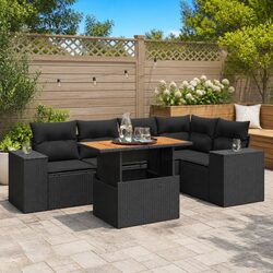 Garden Sofa Set 6 Piece Outdoor Furniture Black Poly Rattan Patio Seating with