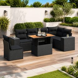 7 Piece Garden Sofa Set Black Poly Rattan Outdoor Furniture Modular Patio