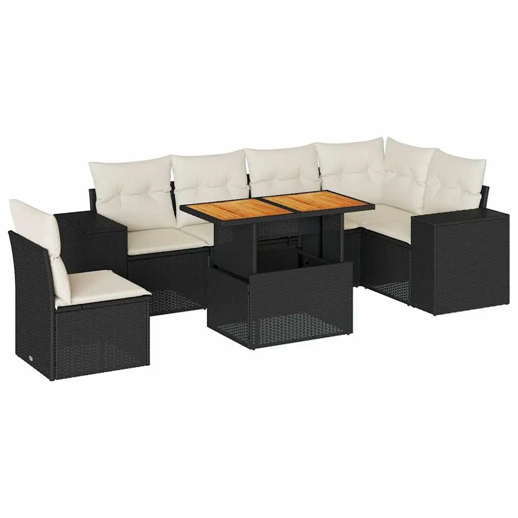7 Piece Garden Sofa Set Outdoor Furniture Black Poly Rattan Patio Lounge with