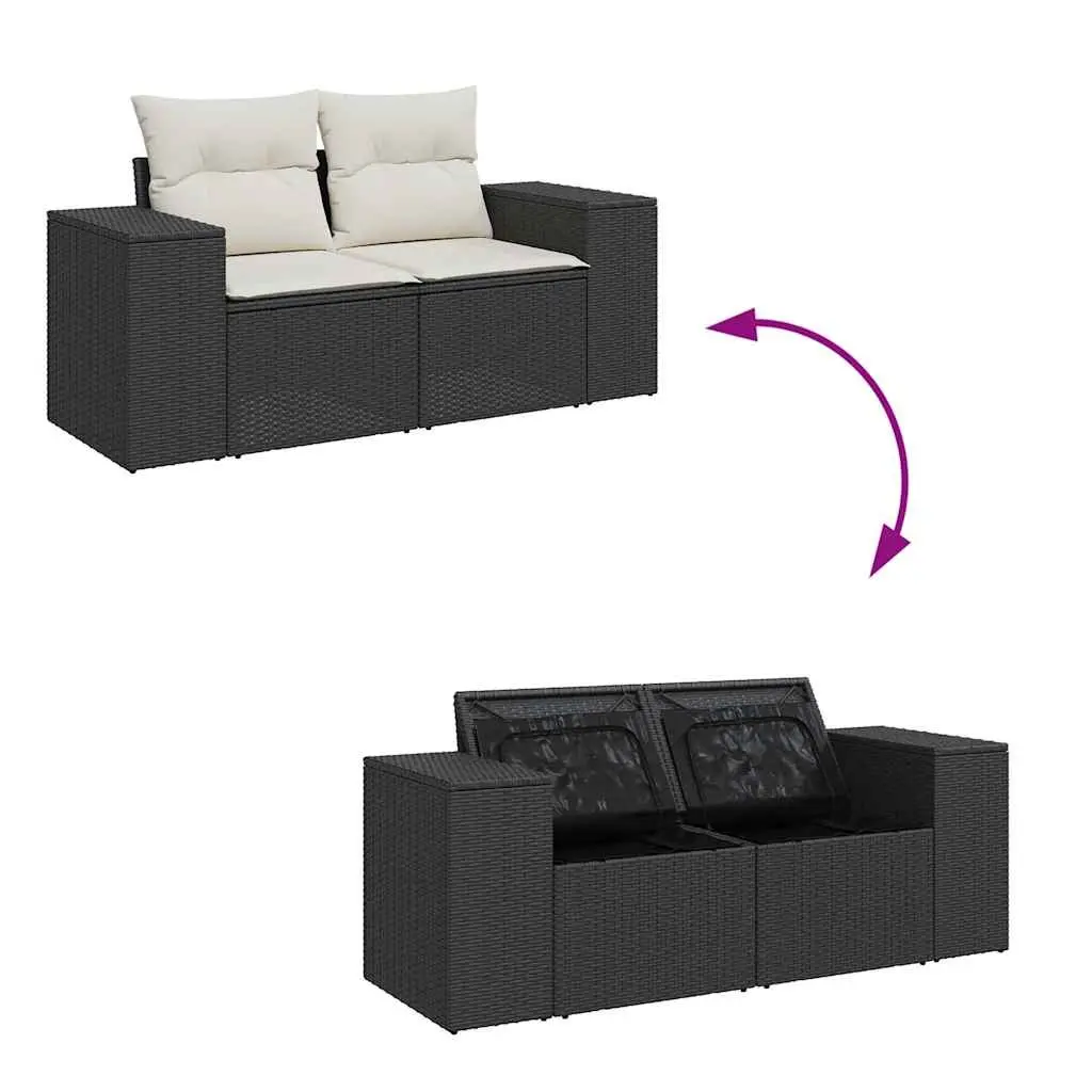 7 Piece Garden Sofa Set Outdoor Furniture Black Poly Rattan Patio Lounge with