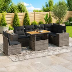 7 Piece Outdoor Garden Sofa Set Grey Poly Rattan Patio Furniture with Storage