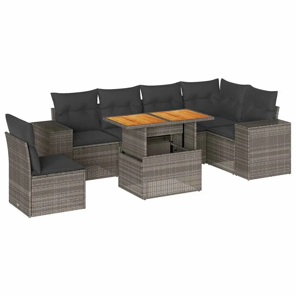 7 Piece Outdoor Garden Sofa Set Grey PE Rattan Patio Furniture with Storage