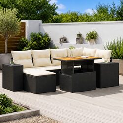 Garden Sofa Set 7 Piece Outdoor Furniture Patio Black Poly Rattan with Storage