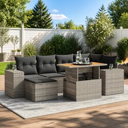 7 Piece Garden Sofa Set Grey Poly Rattan Outdoor Furniture Patio Lounge Cushions