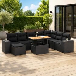 Garden Sofa Set 9 Piece Outdoor Furniture Black Poly Rattan Modular with