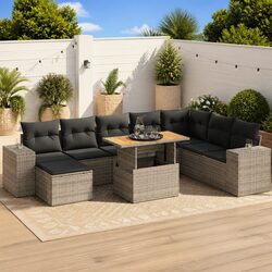 Garden Sofa Set 9 Piece Outdoor Patio Furniture Grey with Cushions Storage