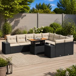 Garden Sofa Set 10 Piece Outdoor Furniture Black Poly Rattan Modular Patio