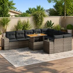 Garden Sofa Set 10 Piece Outdoor Furniture Grey Cushions Modular Patio Rattan