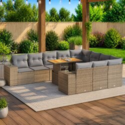 Garden Sofa Set 10 Piece Outdoor Furniture Beige Modular Cushions Storage Patio