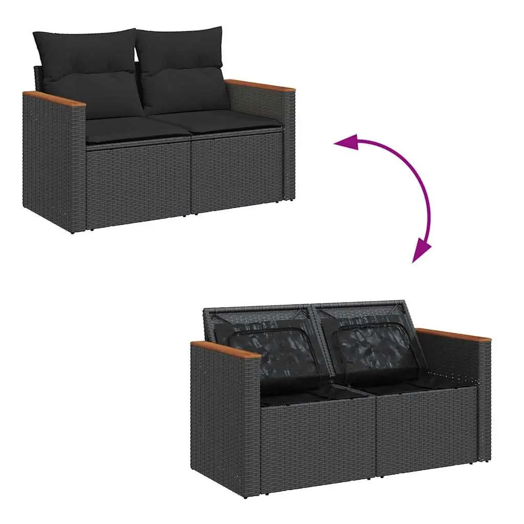 5 Piece Garden Sofa Set Black Poly Rattan Outdoor Furniture Patio Seating with