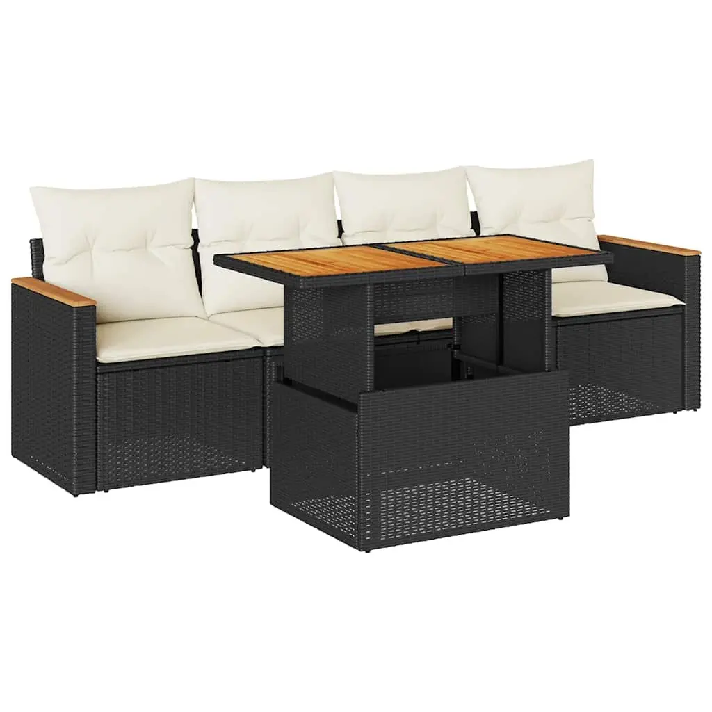 5 Piece Garden Sofa Set with Storage Outdoor Furniture Patio Black Poly Rattan