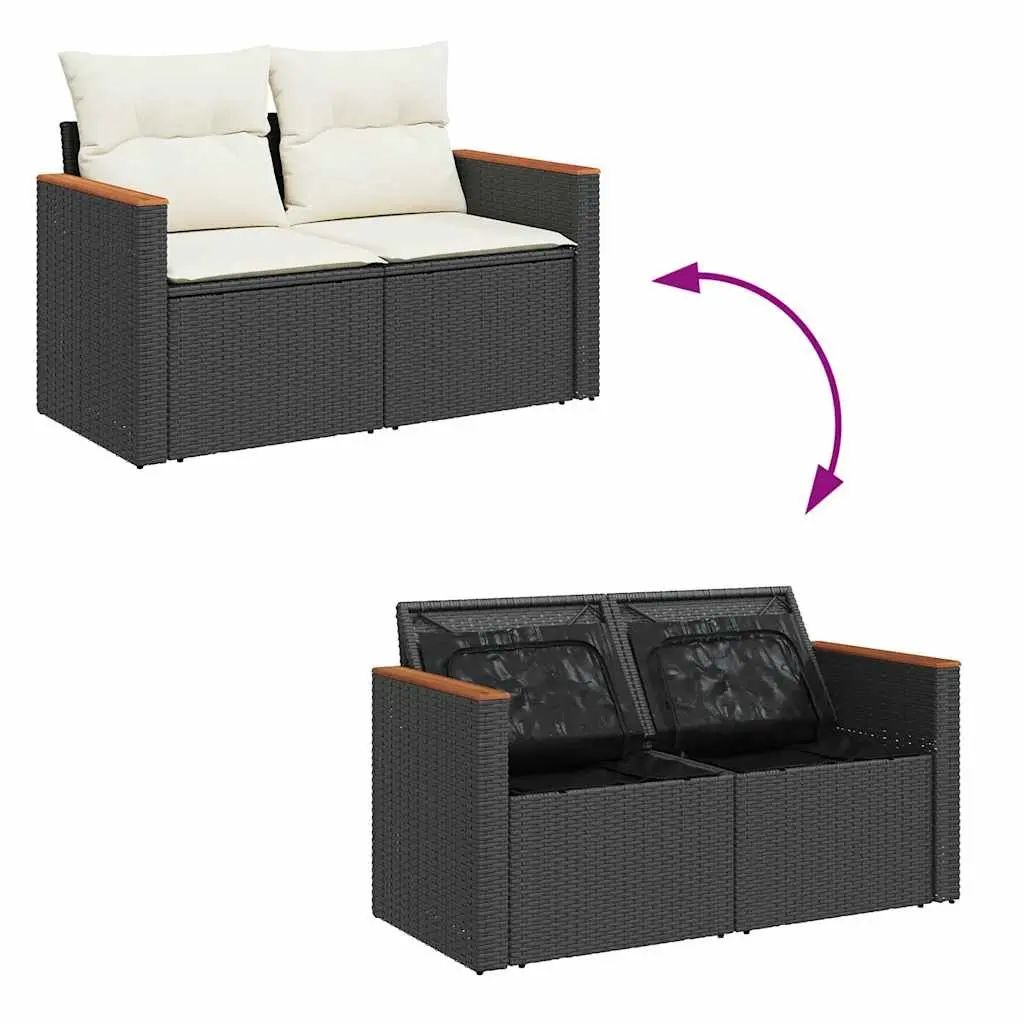 5 Piece Garden Sofa Set with Storage Outdoor Furniture Patio Black Poly Rattan