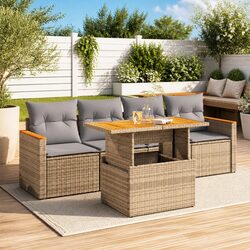 Garden Sofa Set 5 Piece Outdoor Furniture Beige Poly Rattan Modular Patio