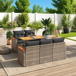 Garden Sofa Set 6 Piece Outdoor Furniture Grey Poly Rattan with Cushions Patio