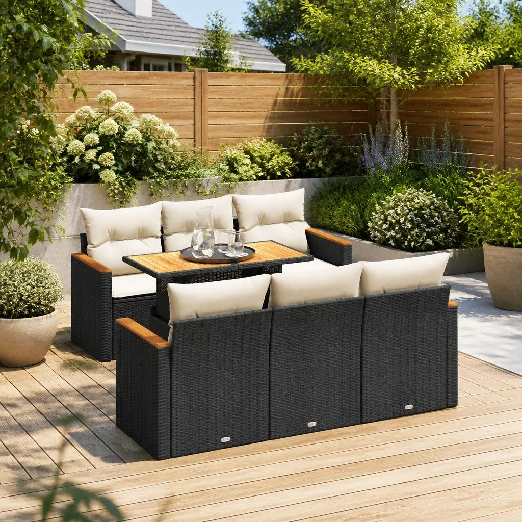 7 Piece Garden Sofa Set with Storage Cushions Outdoor Patio Furniture Black
