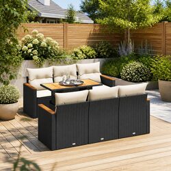 7 Piece Garden Sofa Set with Storage Cushions Outdoor Patio Furniture Black