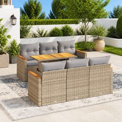 Garden Sofa Set 7 Piece Outdoor Furniture Beige Poly Rattan Patio Lounge Modular