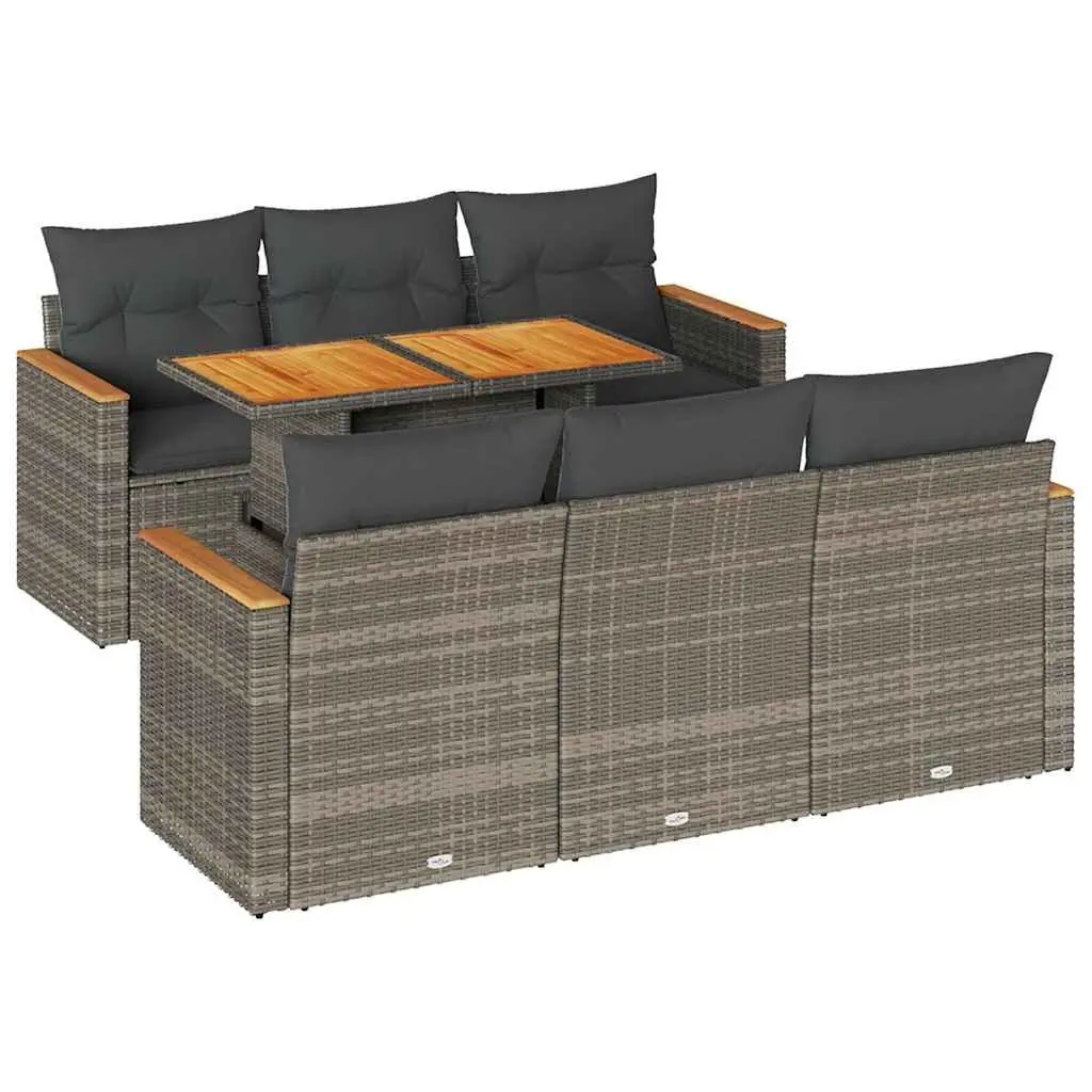 7 Piece Garden Sofa Set Grey Poly Rattan Outdoor Furniture with Storage Cushions